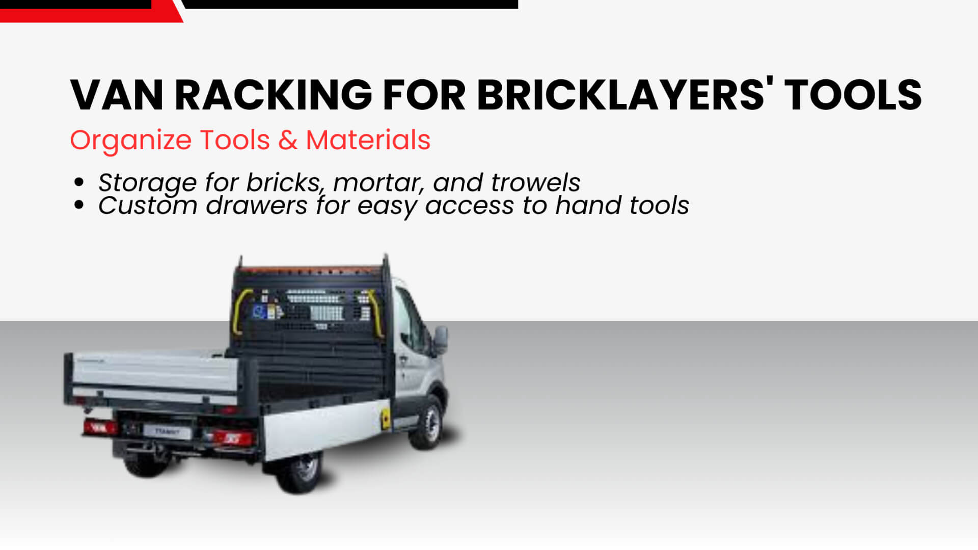 bricklayer-van-racking Van racking for bricklayers' tools