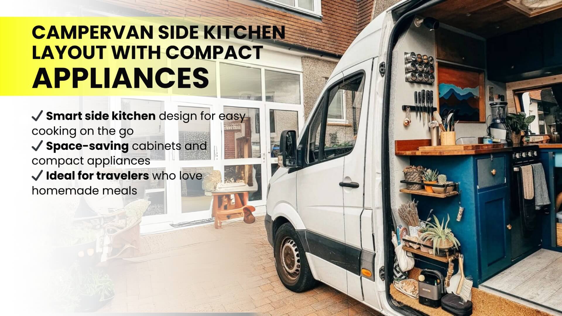 Campervan Side Kitchen Layout with Compact Appliances